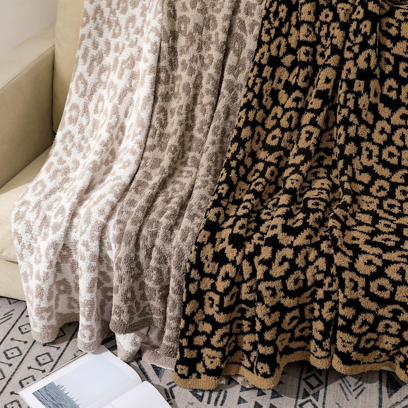 bearberry Fuzzy Leopard Knitted Throw Blanket Soft Cozy Warm Microfiber Blanket for Couch Sofa Bed Travel(Graphite/Carbon  51""x70"") - Image 5