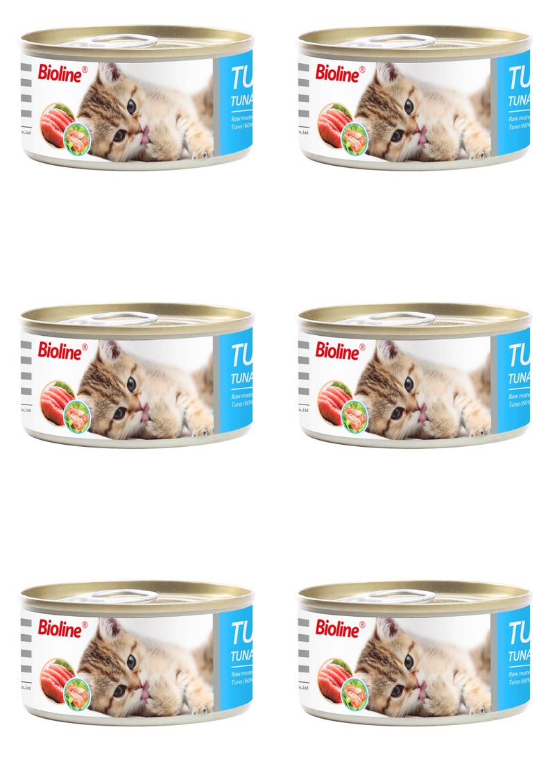 بايولاين علبة تونة للقطط من بيولاين، 85 جم - [نكهة - تونة + روبيان]، 6 قطع - Image 1