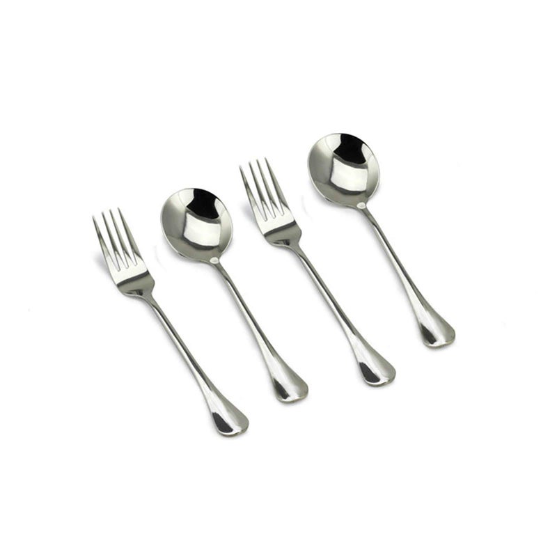 VANRA 4Piece Children Flatware Set  1810 Stainless Steel Child Set Tableware  Silver Cutlery  Silverware Dinner Utensils for Kids  Chrome Finished 2 Forks  2 Spoons