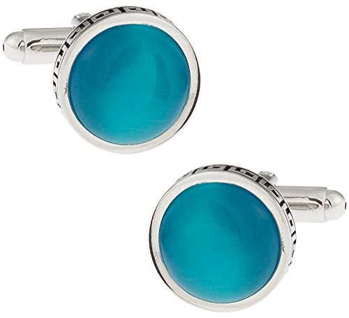 Cuff-Daddy Greek Aquamarine Blue Catseye-Style Cufflinks Business Wedding parties Greek Key Pattern Edge Blue Crystal Circular comfortable wear Jewelry Gifts for Men husband with Presentation Box - Image 1