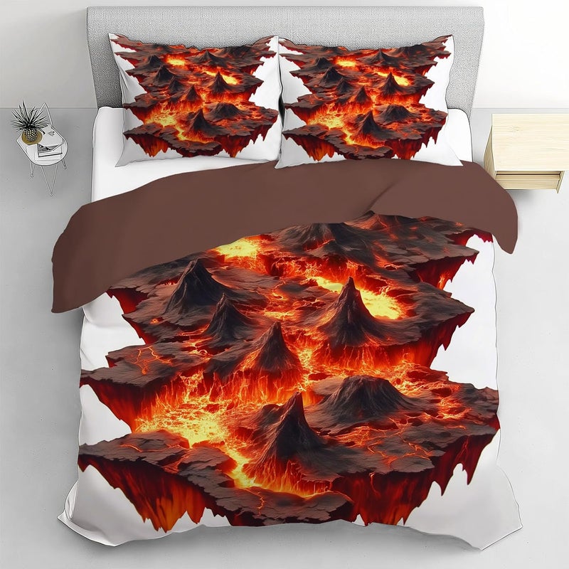 3 Piece Bedding Sets Twin Size - 3D Landscape Bed Set Lava and Volcanoes Printed Reversible Design,Soft Microfiber Comforter Duvet Cover Set with Pillow Shams 68 x 90in - Image 2
