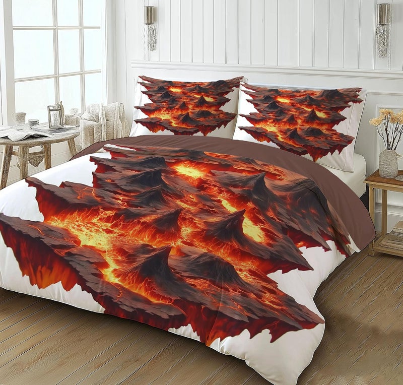 3 Piece Bedding Sets Twin Size - 3D Landscape Bed Set Lava and Volcanoes Printed Reversible Design,Soft Microfiber Comforter Duvet Cover Set with Pillow Shams 68 x 90in - Image 3