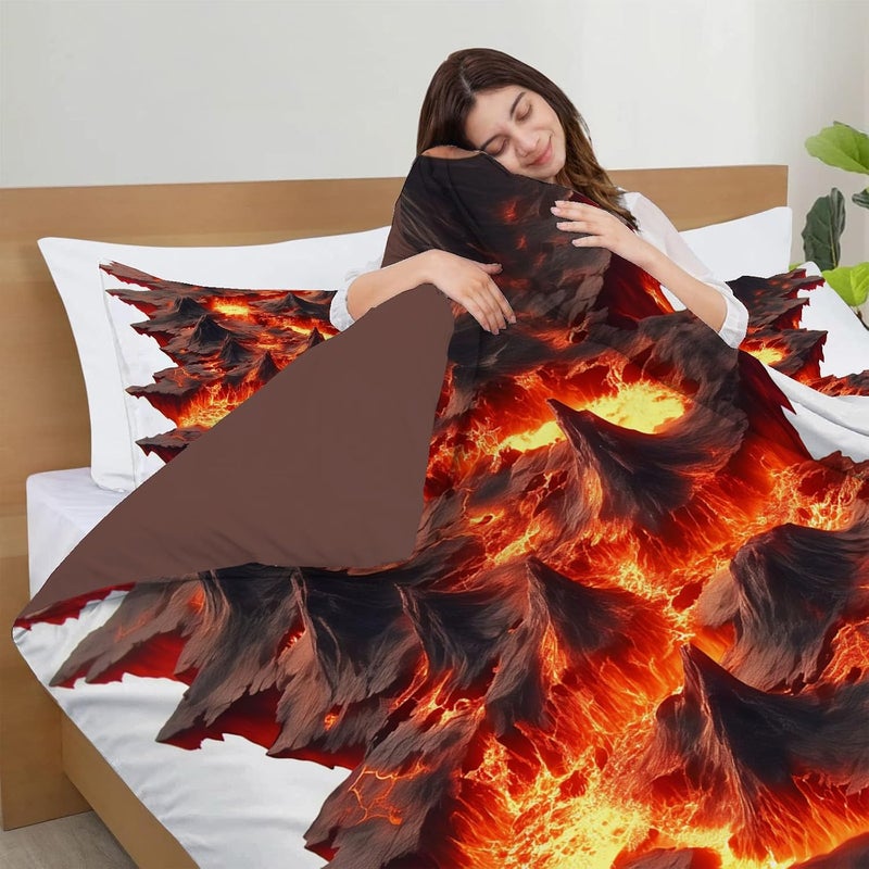 3 Piece Bedding Sets Twin Size - 3D Landscape Bed Set Lava and Volcanoes Printed Reversible Design,Soft Microfiber Comforter Duvet Cover Set with Pillow Shams 68 x 90in - Image 4