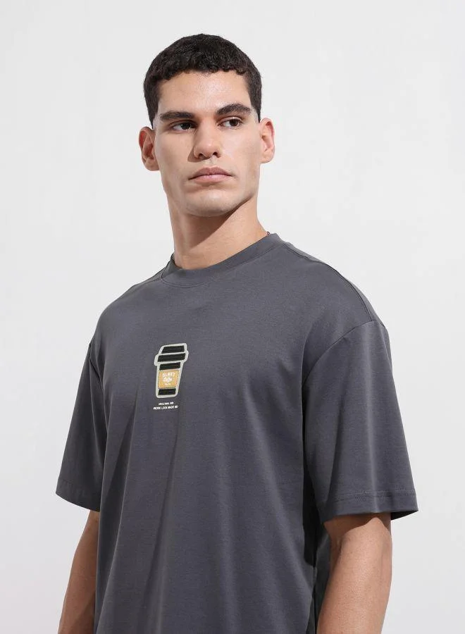 شركة المرآب الهندية Men Relaxed Fit Embroidered Crew Neck Half Sleeves T-Shirt