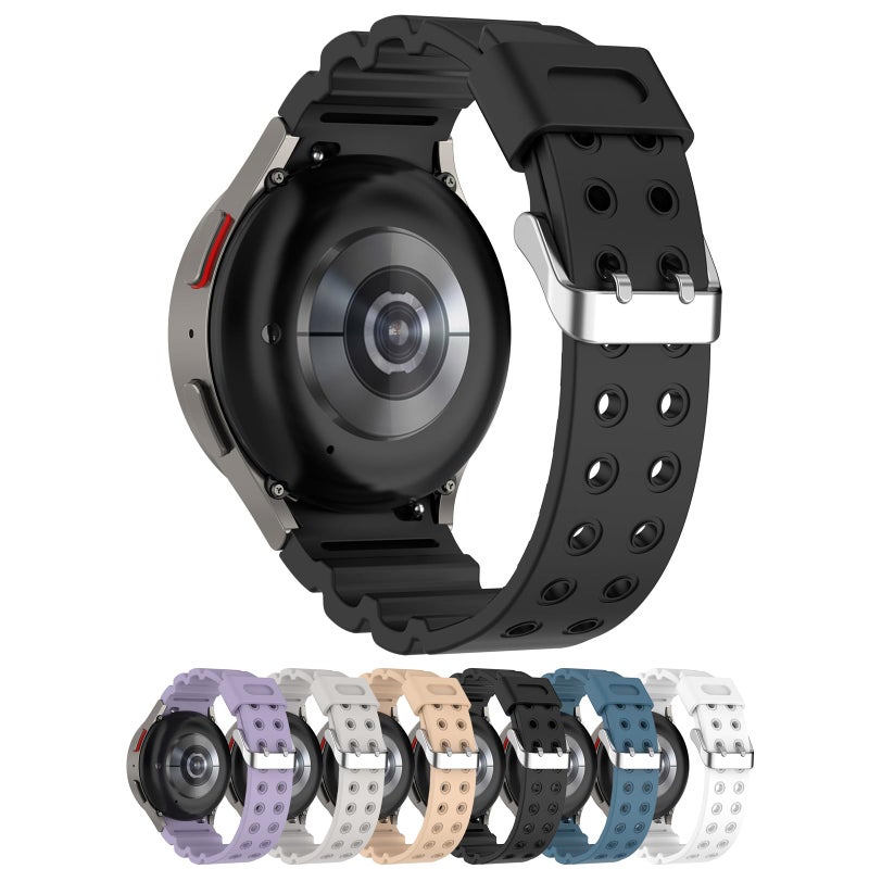 LOKEKE Silicone Replacement Strap Compatible with Samsung Galaxy Watch 6 Classic/6/5 Pro/5/4 – Black - Image 1