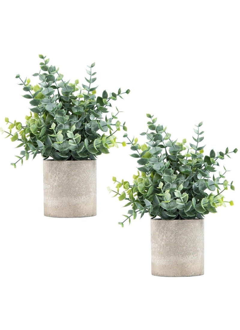 LIMOS 2 Pack Small Fake Plants Eucalyptus Potted Artificial Plants for Shelf Desk Home Bathroom Farmhouse Room Coffee Table Decor (Sage Green)  - Image 1