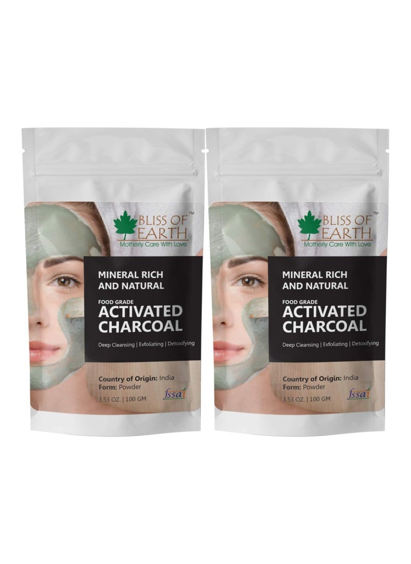 BLISS OF EARTH Coconut Shell Activated Charcoal Powder, 100GM great for face, skin & teeth Pack of 2  - Image 1