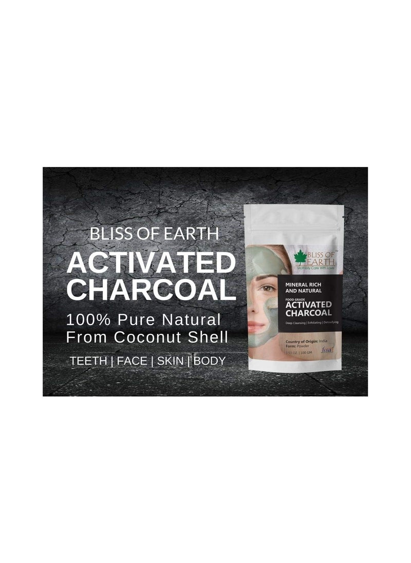 BLISS OF EARTH Coconut Shell Activated Charcoal Powder, 100GM great for face, skin & teeth Pack of 2  - Image 2