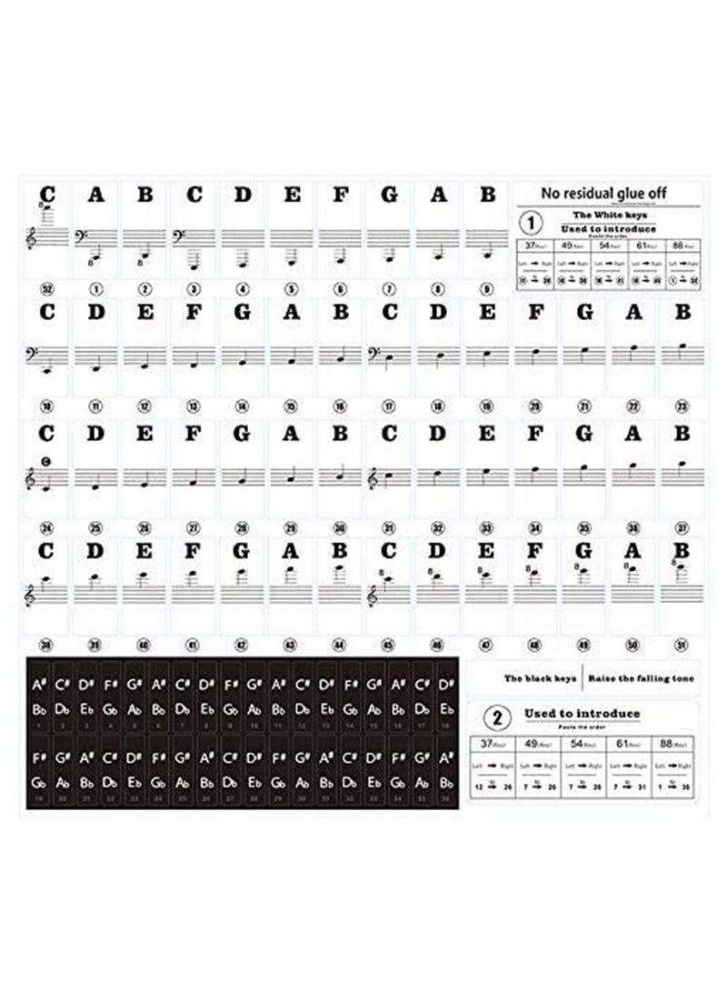 Mike Music Piano Stickers for Keys - Removable Piano Key Stickers for 88/61/54/49/37 Keyboards Full Set Black and White Key Music Note Stickers for Adult and Kids Beginners (88/61/54/49 key, Black)
