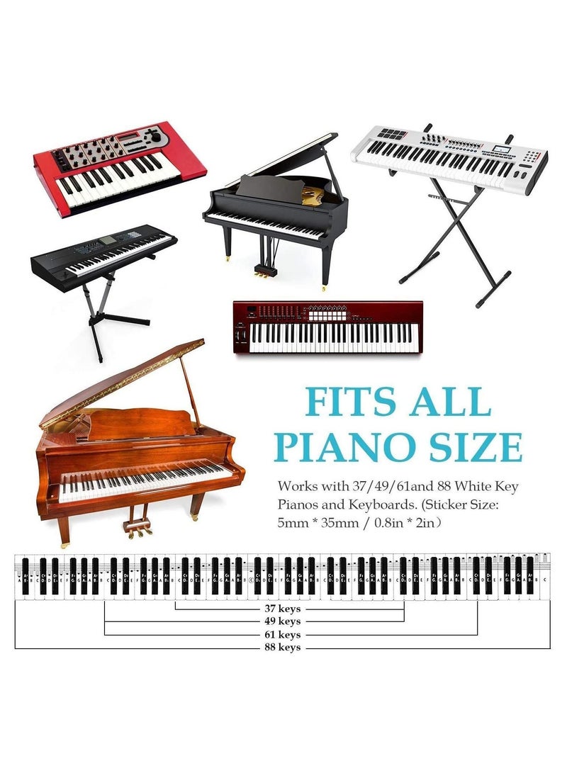 Mike Music Piano Stickers for Keys - Removable Piano Key Stickers for 88/61/54/49/37 Keyboards Full Set Black and White Key Music Note Stickers for Adult and Kids Beginners (88/61/54/49 key, Black)