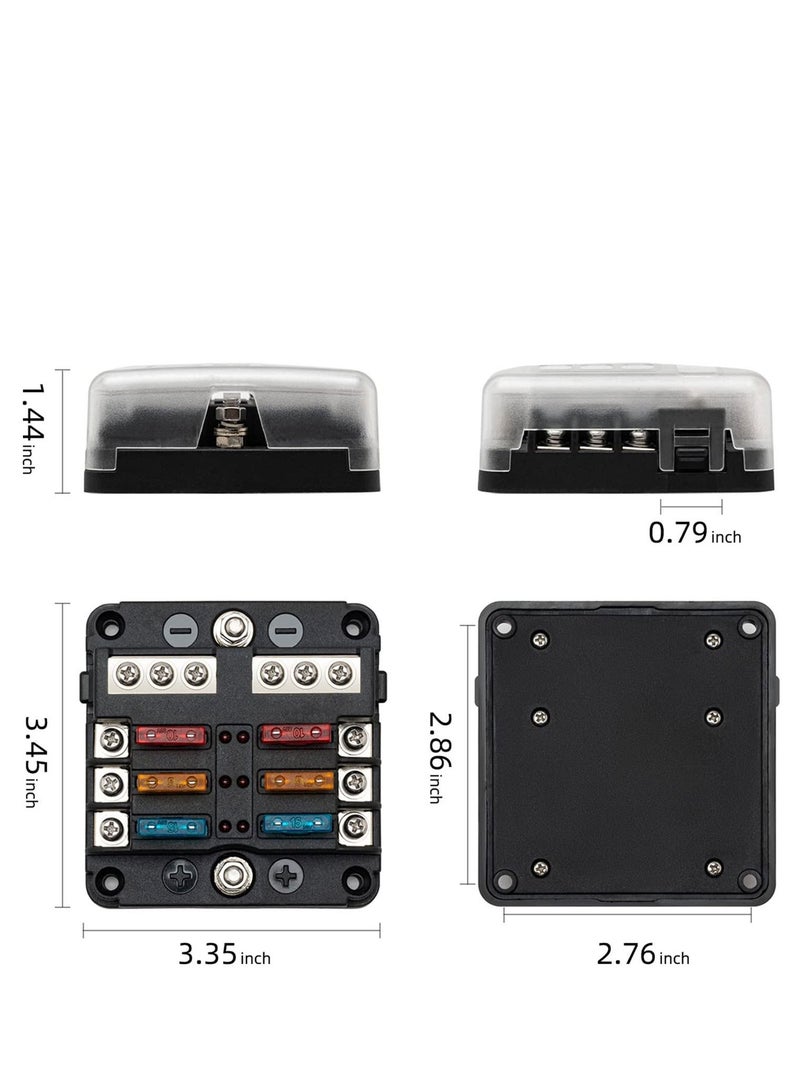 Excefore 6 Way Fuse Block,12V Blade Circuit ATC/ATO Waterproof Box Holder with LED Indicator Waterpoof Cover for 12V/24V Automotive Truck Boat Marine RV Van Vehicle (with 12 pcs Fuse) - Image 4