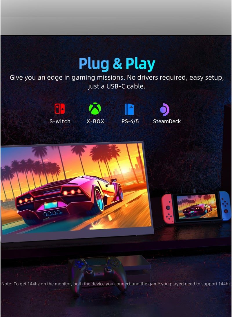 UPERFECT Portable Monitor 17.3 Inch 144 Hz External Mobile Screen 1920 × 1080 FHD IPS with HDMI/Type-C/USB-C, Gaming Monitor for Laptop/PC/Game Console, VESA Compatible - Image 5