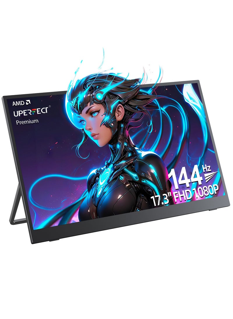 UPERFECT Portable Monitor 17.3 Inch 144 Hz External Mobile Screen 1920 × 1080 FHD IPS with HDMI/Type-C/USB-C, Gaming Monitor for Laptop/PC/Game Console, VESA Compatible - Image 1