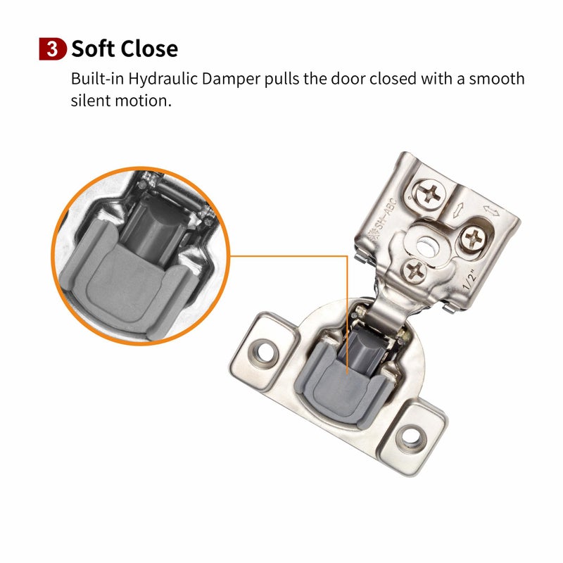 Stianc 60 Pack 1/2  Overlay 3D Soft Close Hinges For Face Frame Kitchen Cabinet  3 Way Adjustability  Quiet Self-Closing Door  105 Degree - Image 4