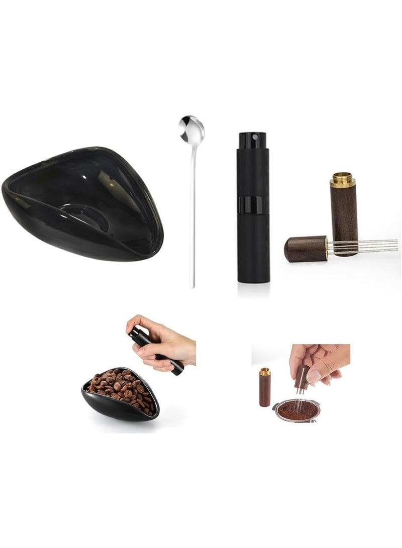 4 قطع صينية وزن حبوب القهوة، بخاخ حبوب القهوة 8 مل، ملعقة قهوة، وعاء جرعات سيراميكي، لغرفة الطعام والفندق (أسود) - Image 1