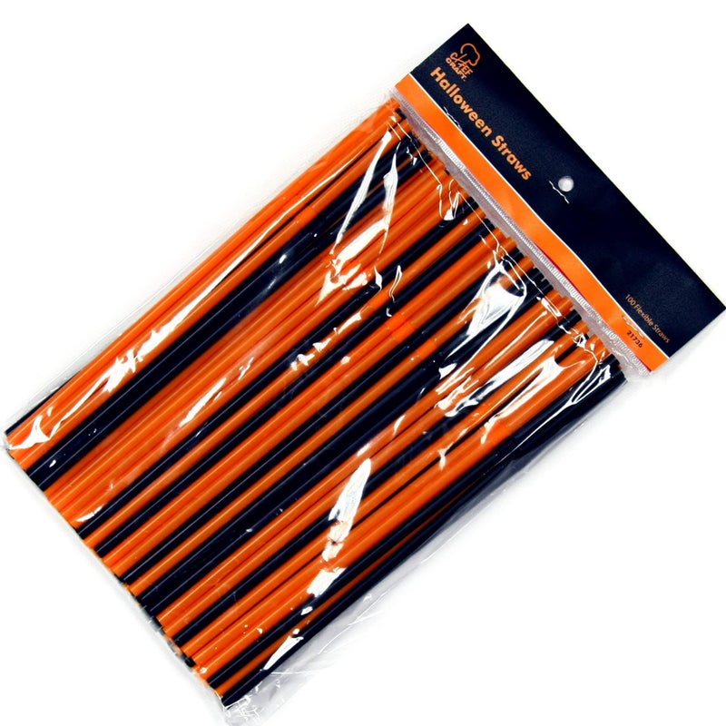 Chef Craft Select Plastic Flexible Halloween Straws  8 Inch 100 Piece Set  Black/Orange - Image 2