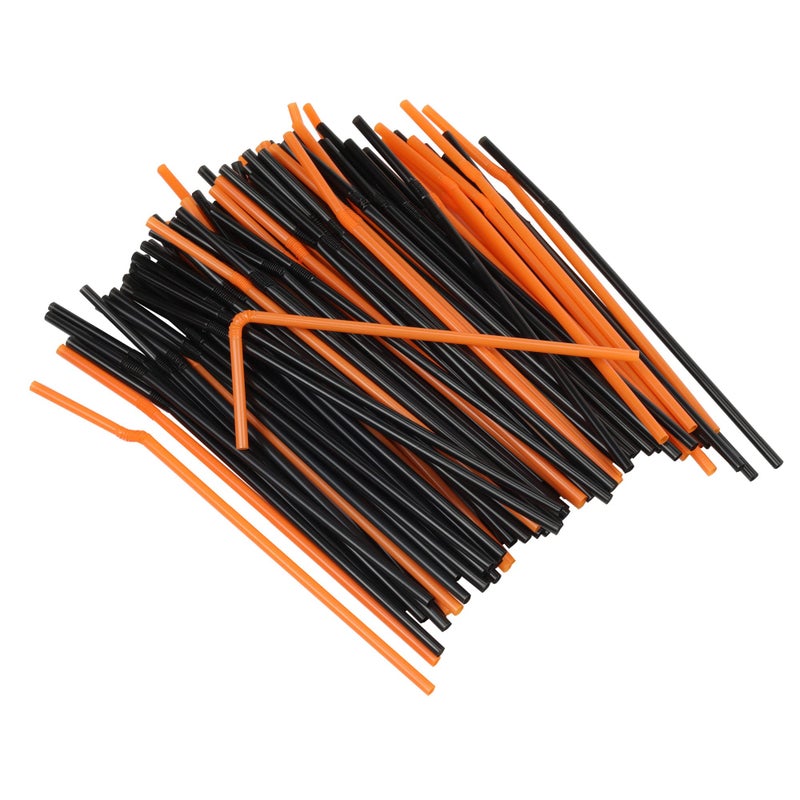 Chef Craft Select Plastic Flexible Halloween Straws  8 Inch 100 Piece Set  Black/Orange - Image 1