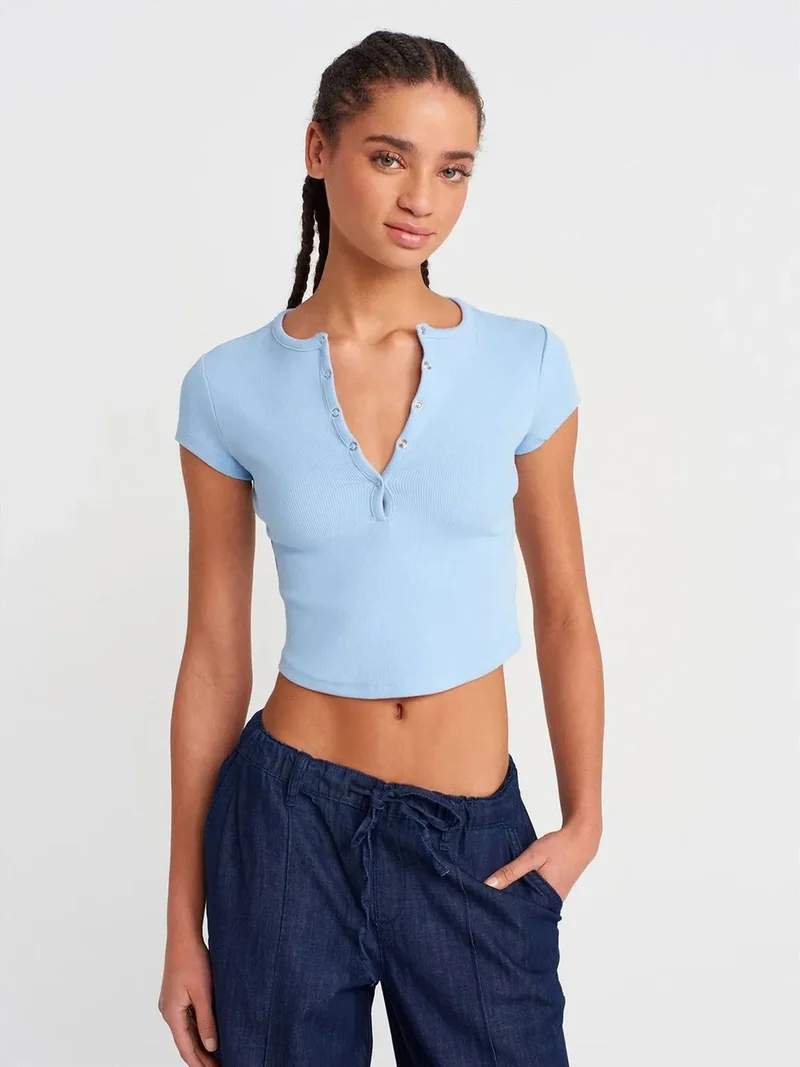 ديلفين Dilvin Women’s Slim-fit Ribbed Crop Blouse