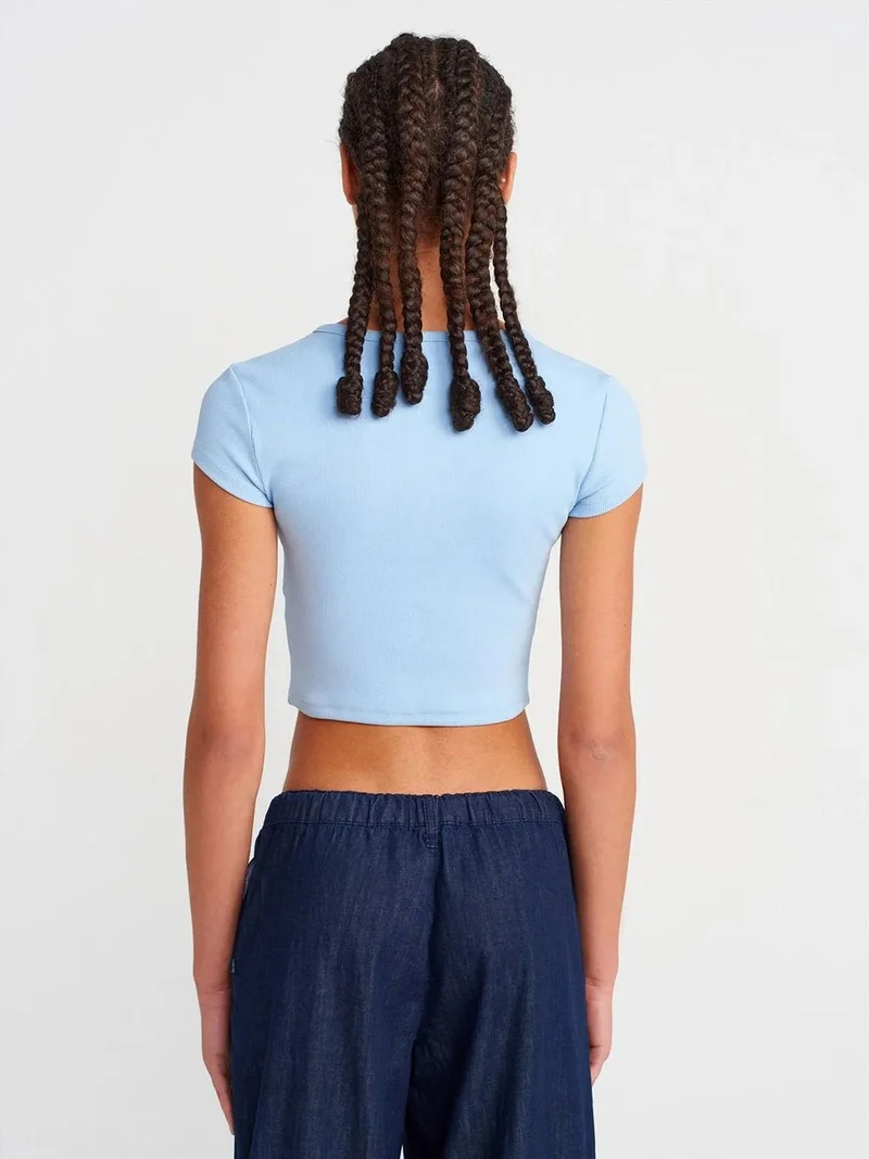 ديلفين Dilvin Women’s Slim-fit Ribbed Crop Blouse