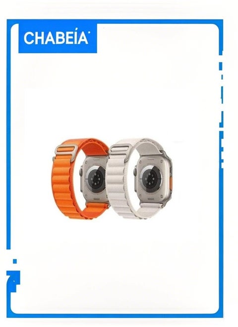 2Pack Alpine Loop Compatible With Apple Watch Band 49mm/45mm/44mm/42mm/S10-46mm,Women Men Nylon Sport Strap with Titanium G‑Hook for iWatch Utral Series 10 8 7 6 5 4 3 2 1 SE Orange/White