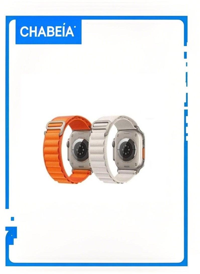 2Pack Alpine Loop Compatible With Apple Watch Band 49mm/45mm/44mm/42mm/S10-46mm,Women Men Nylon Sport Strap with Titanium G‑Hook for iWatch Utral Series 10 8 7 6 5 4 3 2 1 SE Orange/White