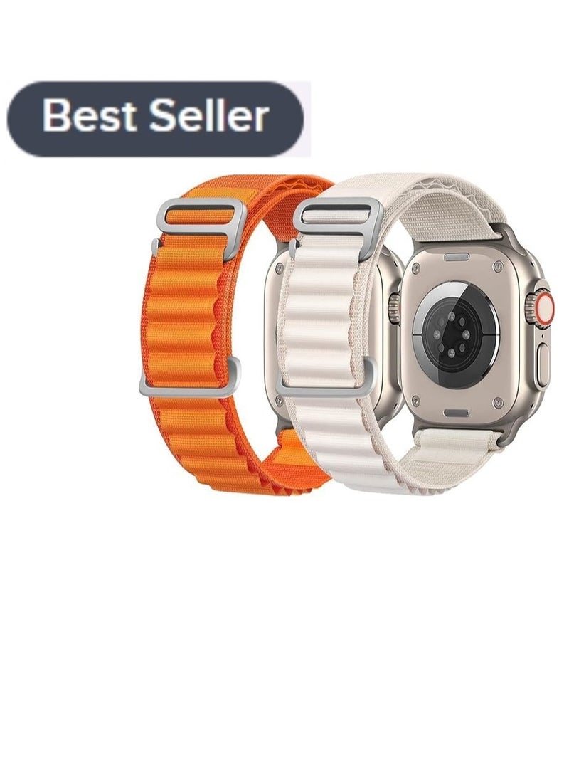 Chabeia - 2Pack Alpine Loop Compatible With Apple Watch Band 49mm/45mm/44mm/42mm/S10-46mm,Women Men Nylon Sport Strap with Titanium G‑Hook for iWatch Utral Series 10 8 7 6 5 4 3 2 1 SE Orange/White - Image 1