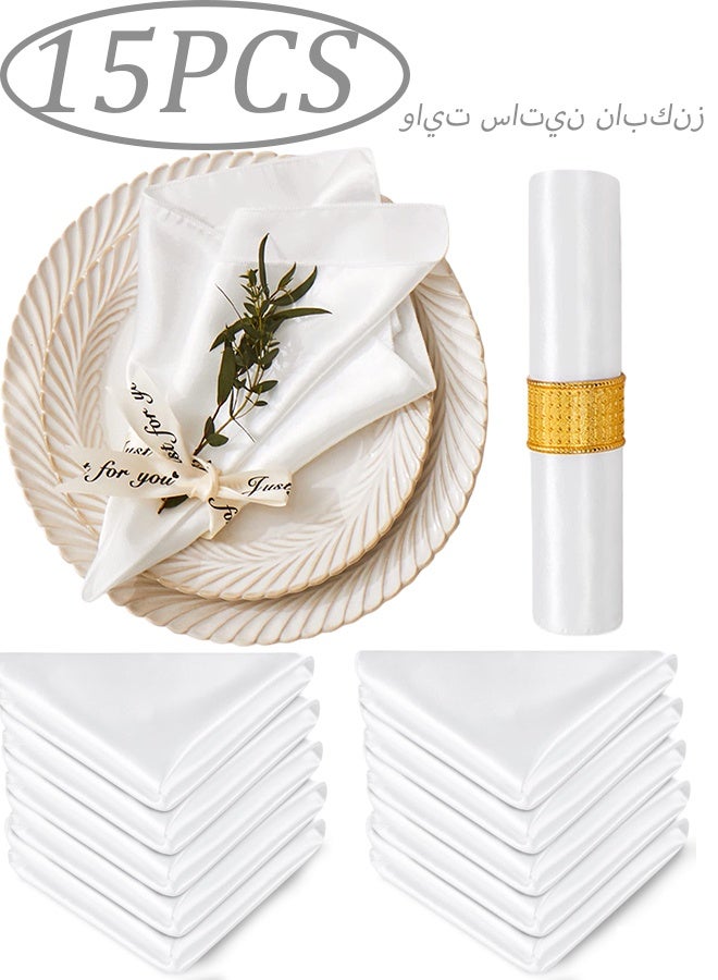 15 Pcs White Satin Napkins 17 x 17 Inch Soft Smooth Washable Square Dinner Napkins Elegant Silk Like Table Napkins for Weddings  Dinner Parties Banquets Catering Events Home Dining - Image 1