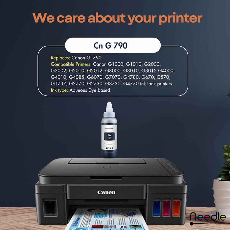 إبرة عالية الإنتاجية GI790 / GI 790 حبر طابعة نافثة للحبر قابل لإعادة التعبئة متوافق مع طابعات Canon G1000, G1010, G2000, G2010, G3000, G3010, G4000, G4010 CISS Ink Tank Printers ((500 مل، أسود) - Image 4