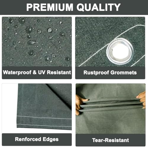 SR TRENDS Heavy Duty Tarpaulin 1000GSM Canvas - Commercial Canvas TIRPAL Waterproof- 100% Waterproof Resistance Military Grade- UV Resistant TARP, RUSTPROOF Reinforced Eyelets (Grey, 9 x 7.5FT) - Image 4