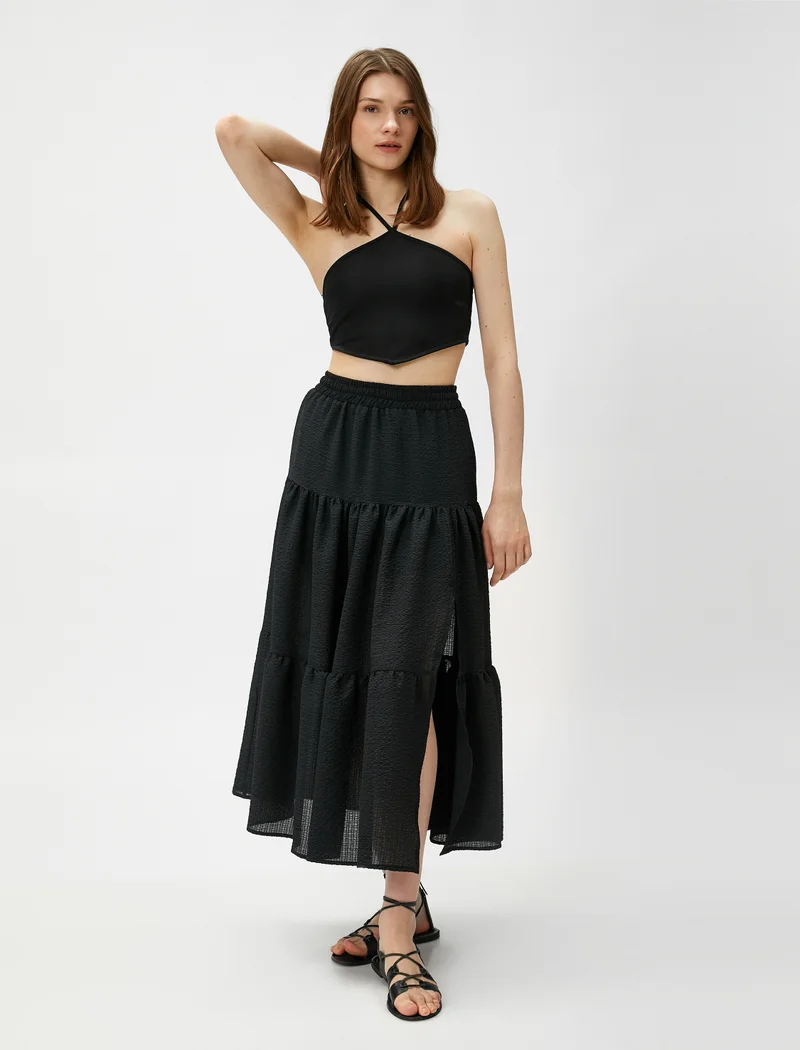 كوتون Tiered Midi Skirt Elastic Waist