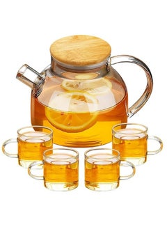 Happy Home Heat-resistant borosilicate glass teapot with bamboo lid and removable infuser spout - with 4 tea cups - 1000ml capacity  - Image 4