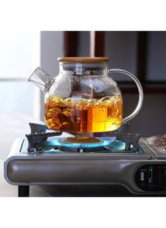 Happy Home Heat-resistant borosilicate glass teapot with bamboo lid and removable infuser spout - with 4 tea cups - 1000ml capacity  - Image 5