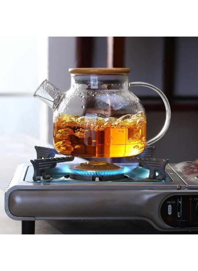 Happy Home Heat-resistant borosilicate glass teapot with bamboo lid and removable infuser spout - with 4 tea cups - 1000ml capacity  - Image 5