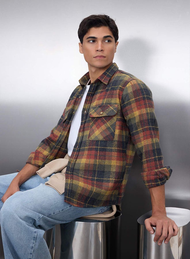 trendyol Tile Double Pocket Flap Regular Fit Winter Lumberjack Checkered Shirt TMNAW21GO0031 - Image 2