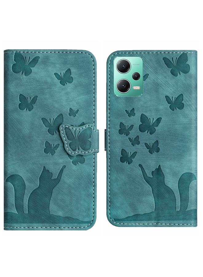 The Bros Case For Xiaomi Poco X5 / Redmi Note 12 5G Butterfly Cat Embossing Flip Leather Phone Case