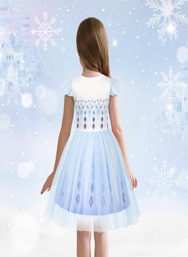 HenzWorld Princess Dress for Toddler Little Girls Short Flutter Sleeve Tulle Tutu Dress Kids Costume Dress up for Girls Halloween Cosplay Theme Party Outfit White Size 3T 4T 3-4 Years - Image 3
