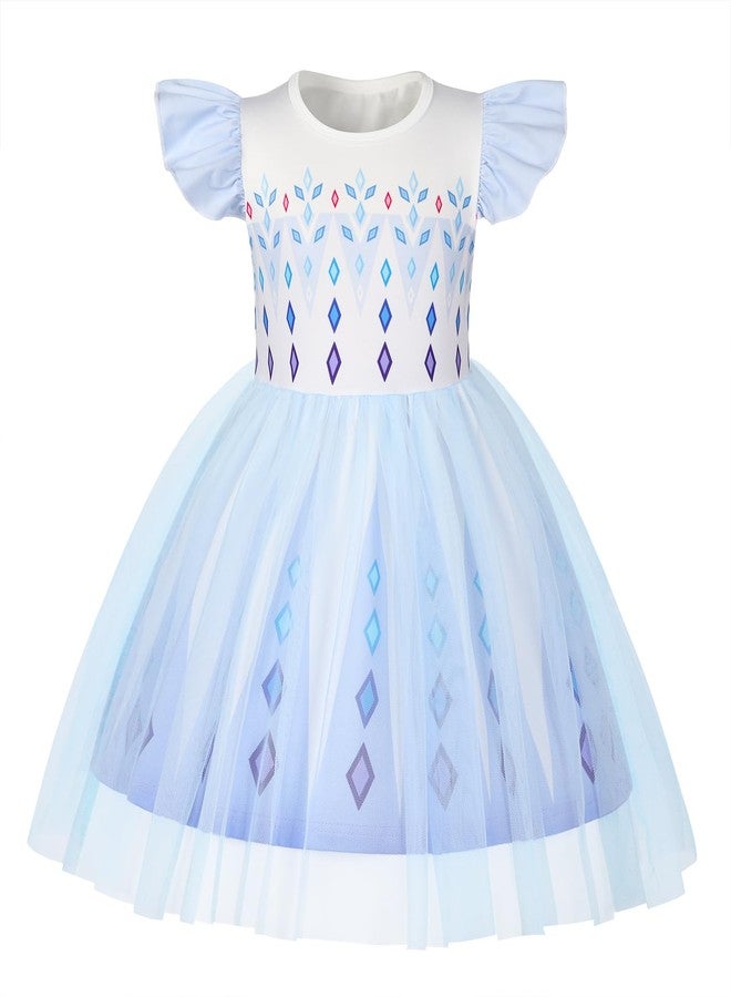 HenzWorld Princess Dress for Toddler Little Girls Short Flutter Sleeve Tulle Tutu Dress Kids Costume Dress up for Girls Halloween Cosplay Theme Party Outfit White Size 3T 4T 3-4 Years - Image 1