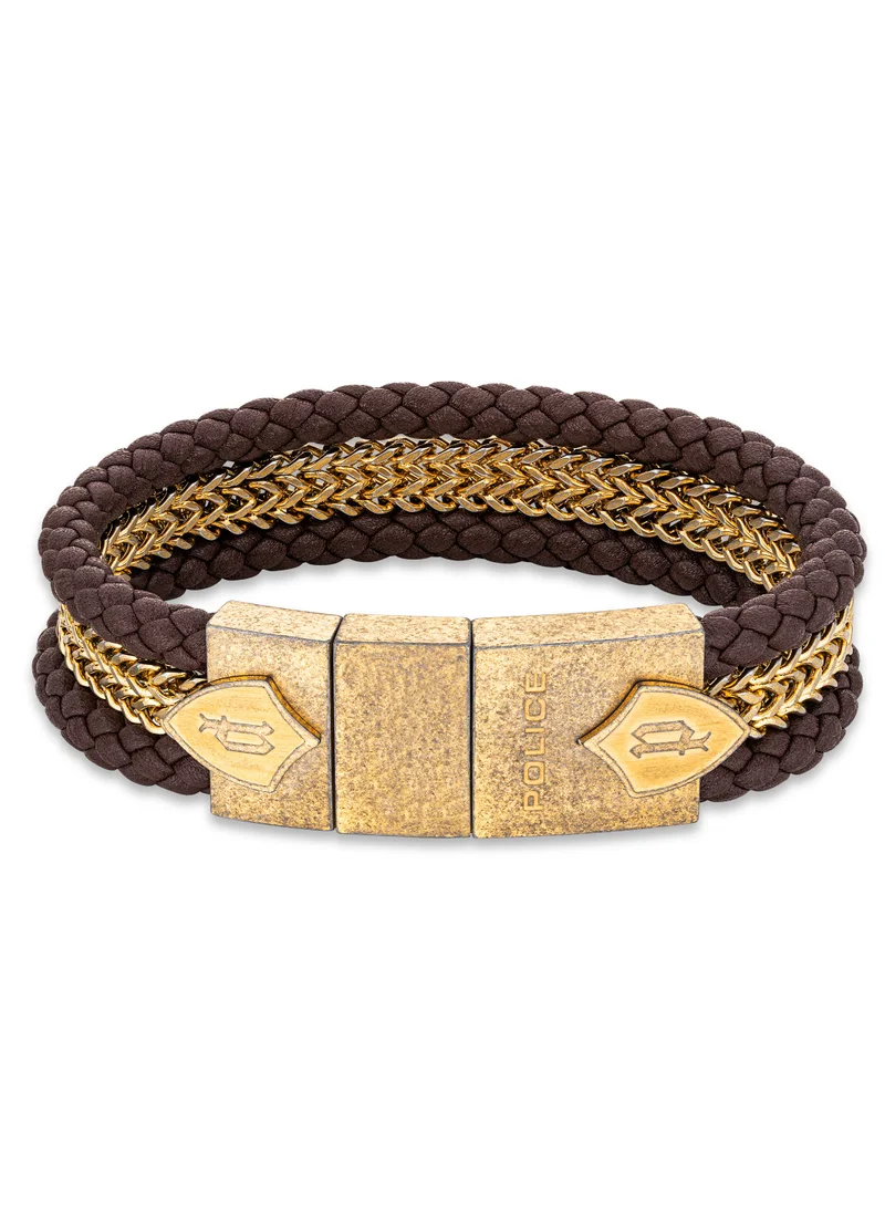بوليس Lance Antique Gold & Brown Leather Bracelet for Men   Size S