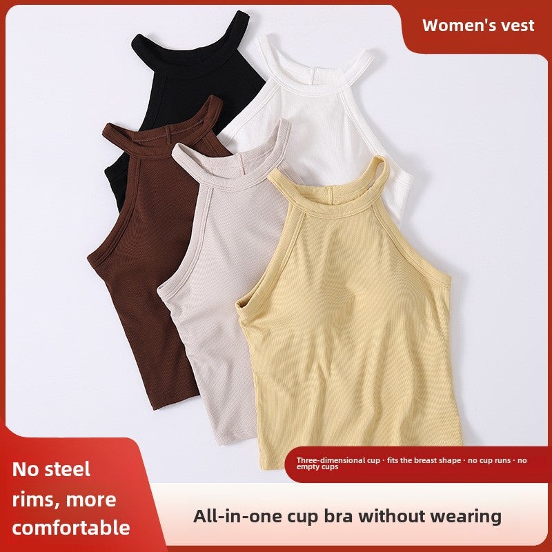 2023 New Spring Summer Womens Camisole Integrated Bra Padding Coffee  - Image 5