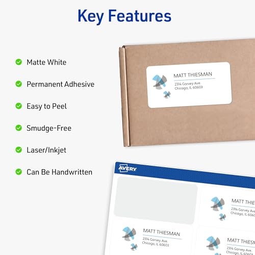 Avery Full Sheet Printable Shipping Labels, 8.5" x 11", White, 250 Blank Mailing Labels, Great for Packages, Product Merchandising, Organization, and More (95920) - Image 3