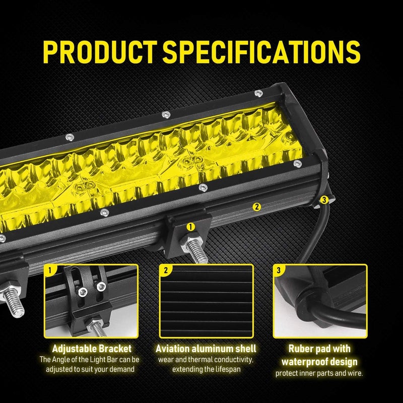 ADTOPI Samman 12 Inch Yellow Fog Lights 240W 24000LM LED Light Bar Offroad Spot Flood Combo - Image 2
