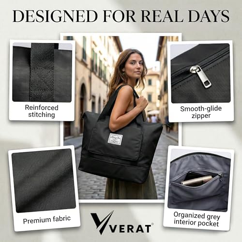 VERAT Nylon 41L Expandable Travel Bag for Women, Foldable Waterproof Duffle Bag, Lightweight Carry-On Luggage with Wet Pocket, Vanity Handbag for Travel & Gym (Black, 41 Liter) - Image 5