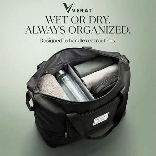 VERAT Nylon 41L Expandable Travel Bag for Women, Foldable Waterproof Duffle Bag, Lightweight Carry-On Luggage with Wet Pocket, Vanity Handbag for Travel & Gym (Black, 41 Liter) - Image 3