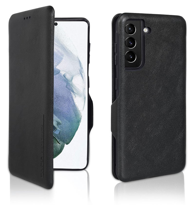 PULOKA Samsung Galaxy S21 Pu Leather Flip Back Cover Leather Wallet Case with Card Slot & Kickstand Function – Black - Image 1