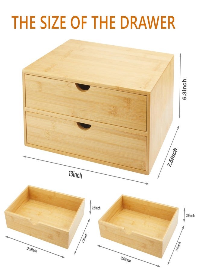 Charmewooden Bamboo Desk Organizer With Drawers Countertop Drawers Counter Storage Box Corner Desk Organizer for Home Office No Assembly Required (2 Drawers) - Image 3