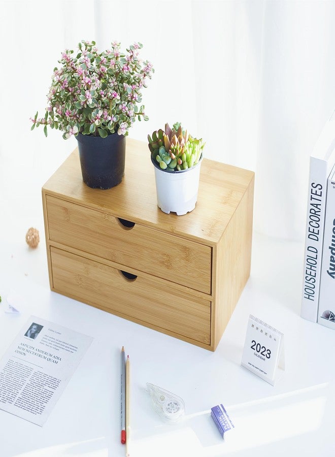 Charmewooden Bamboo Desk Organizer With Drawers Countertop Drawers Counter Storage Box Corner Desk Organizer for Home Office No Assembly Required (2 Drawers) - Image 4