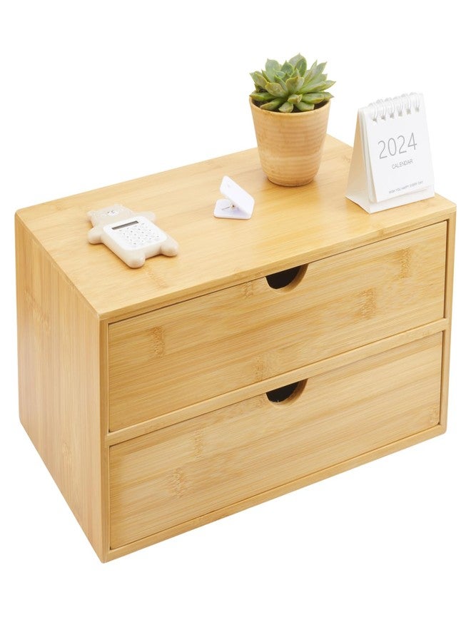 Charmewooden Bamboo Desk Organizer With Drawers Countertop Drawers Counter Storage Box Corner Desk Organizer for Home Office No Assembly Required (2 Drawers) - Image 1
