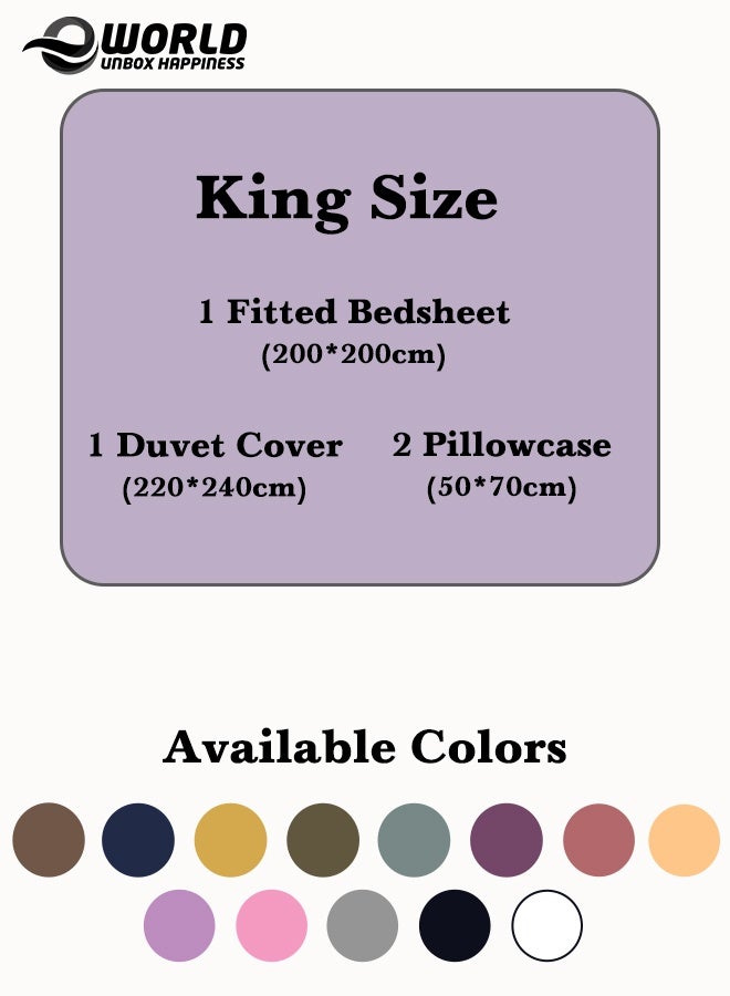 إي وورلد طقم لحاف مخطط فاخر لكل المواسم – طقم 4 قطع باللون الليلكي | حجم كينغ 220×240 سم | فائق النعومة، مقاوم للتجاعيد ومصنوع في دبي | يشمل غطاء لحاف، ملاءة مطاطية (200×200 سم) و2 كيس وسادة (50×70 سم) - Image 5