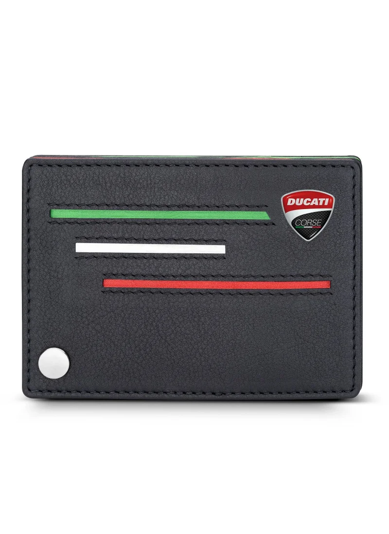 Ducati Corse Scudetto Black Genuine Leather Card Holder For Men