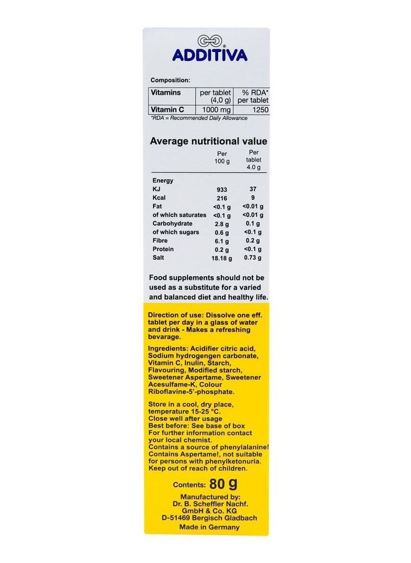 Additiva Vitamin C Effervescent Tablets Lemon Flavor 1000mg, 80g, 20tabs  - Image 2